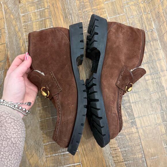 Gucci horsebit ankle boot brown suede shearling lining - Picture 6 of 9